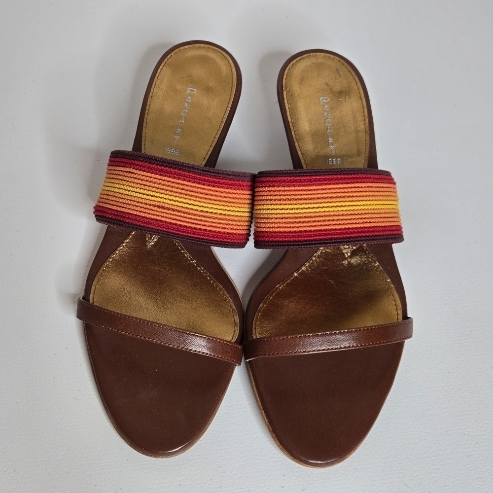 Pancaldi 1888 Italian Brown Red Orange Yellow Kitten Heel Slip On Sandals Sz 9 - Picture 3 of 10